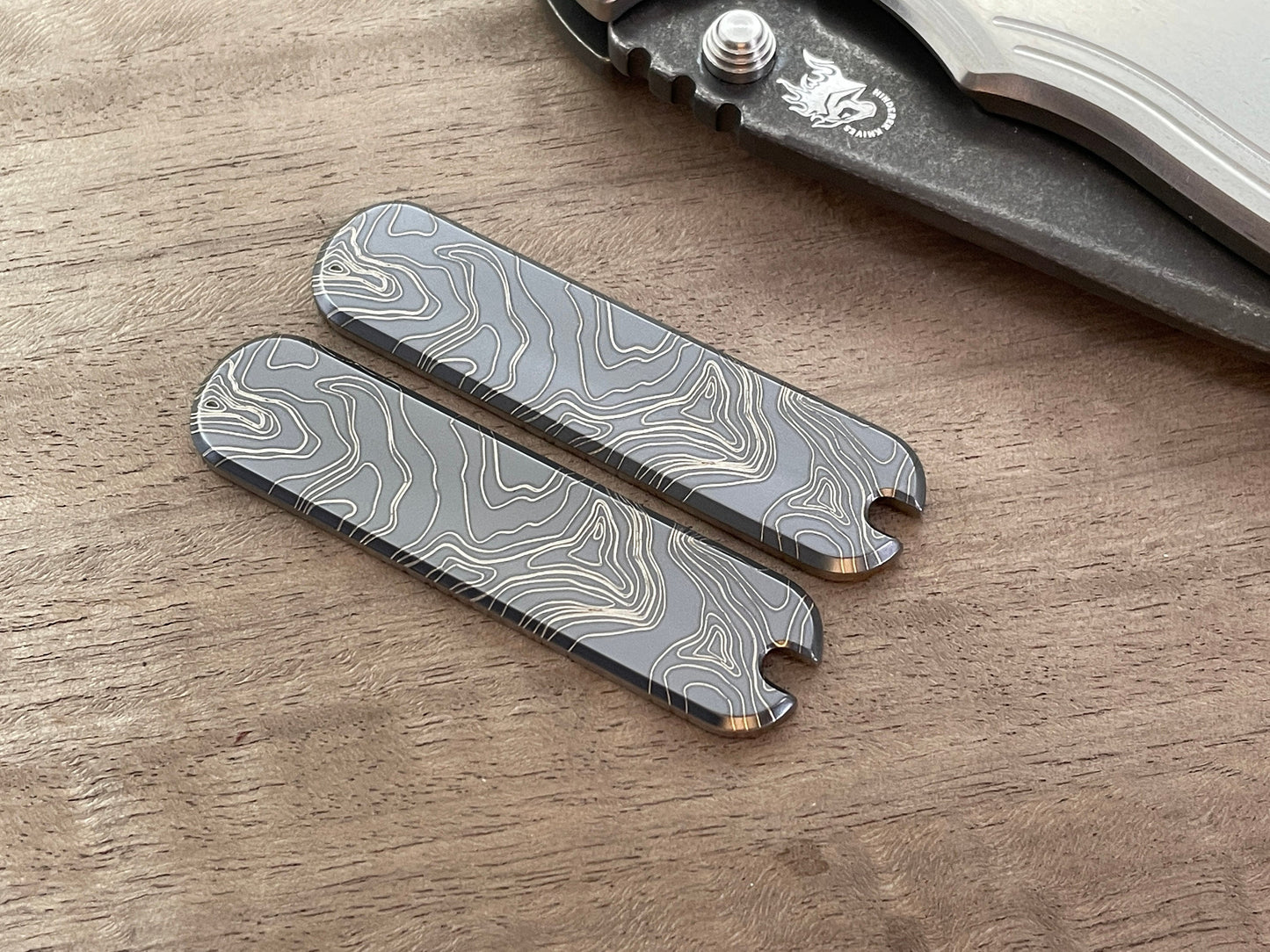 MetonBoss 58mm Titanium Swiss Army Knife Scales, Black Heat Anodized  Topographic Engraved, Knife Not Included - KnifeCenter