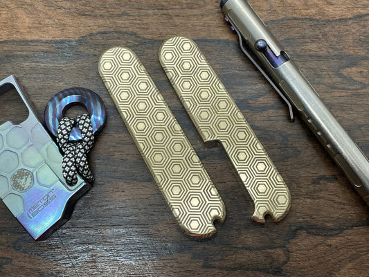 Brass HONEYCOMB engraved 91mm Scales for Swiss Army SAK