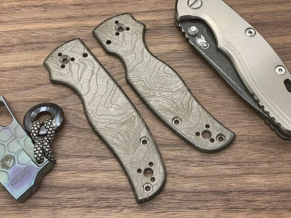 Battleworn TOPO engraved Titanium Scales for SHAMAN Spyderco