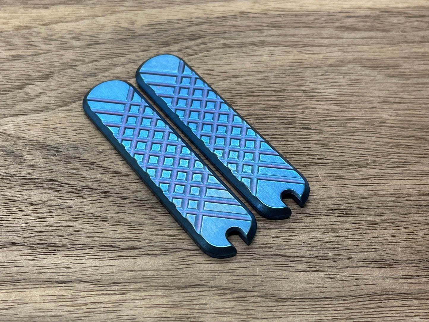 Stone Washed Blue ano FRAG Cnc milled 58mm Titanium Scales for Swiss Army SAK