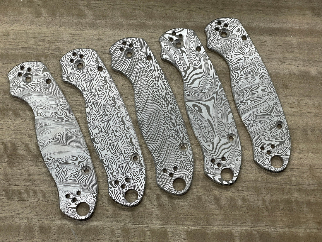 DAMASTEEL pattern engraved Titanium Scales for Spyderco PM2