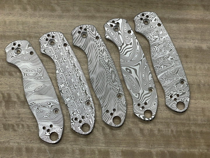 DAMASTEEL pattern engraved Titanium Scales for Spyderco Para 3