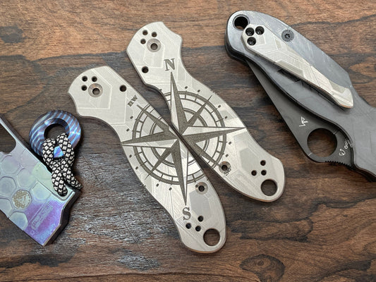 COMPASS engraved Titanium Scales for Spyderco Para 3