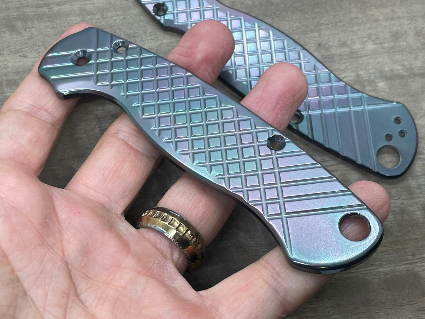 Oil Slick FRAG milled Zirconium scales for Spyderco Paramilitary 2 PM2
