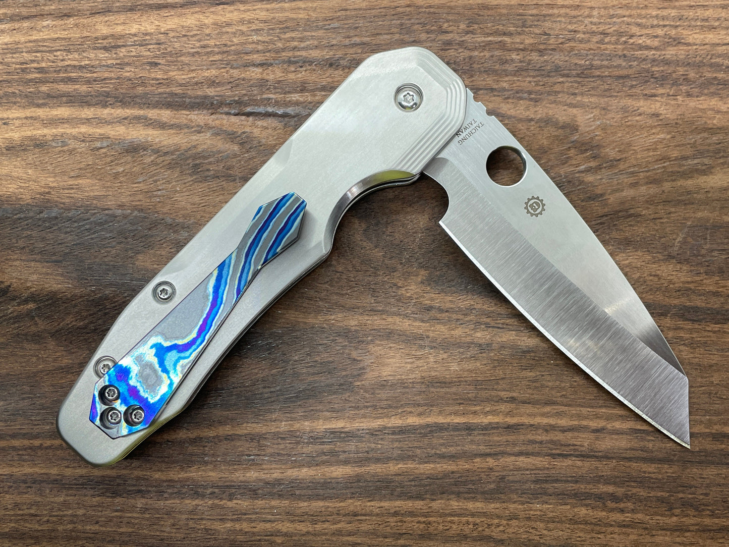 Battleworn TOPO engraved Titanium Scales for Spyderco SMOCK