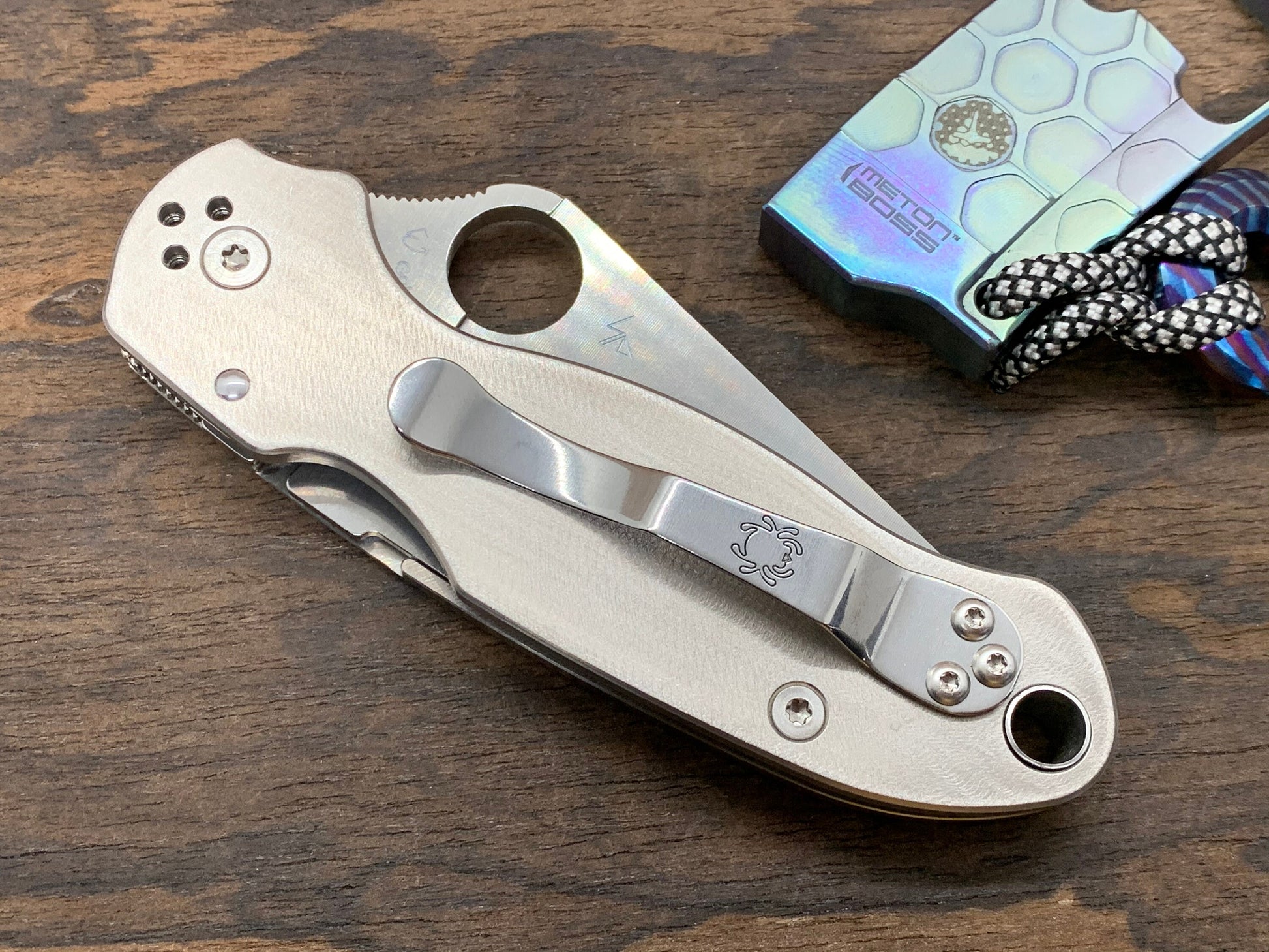 Spyderco PM3 – Leaf Scroll – Laser Engraved Titanium Knife Scales