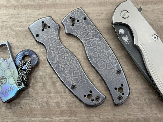 Black REPTILIAN engraved Titanium Scales for SHAMAN Spyderco