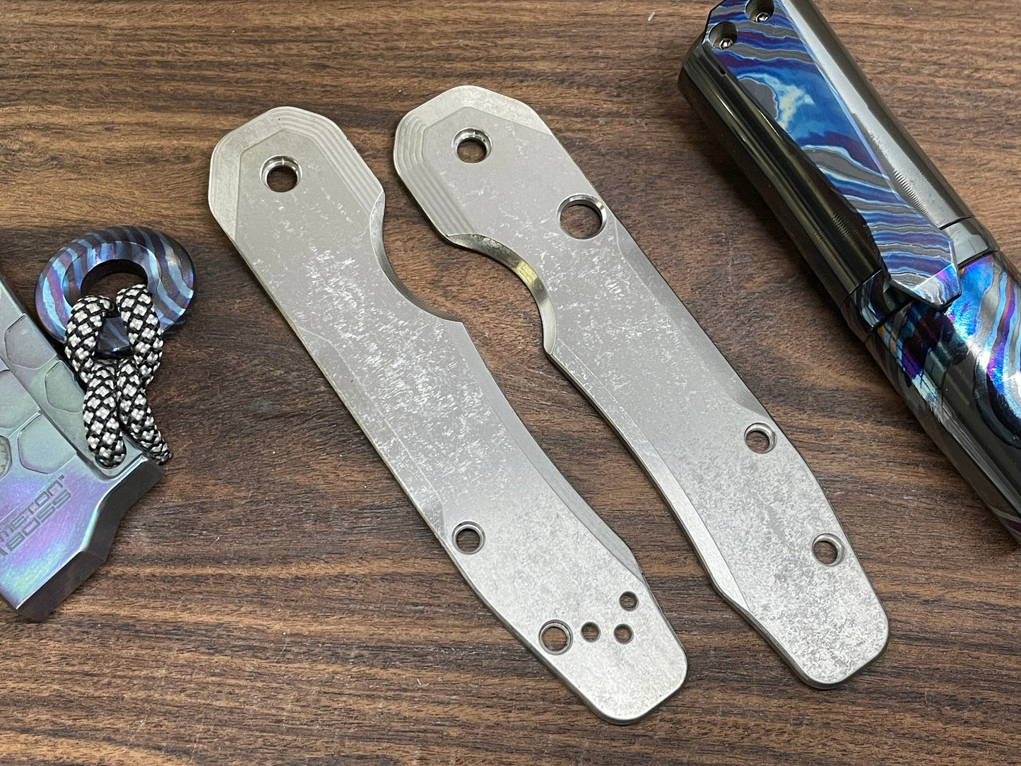 Stone Washed Titanium Scales for Spyderco SMOCK
