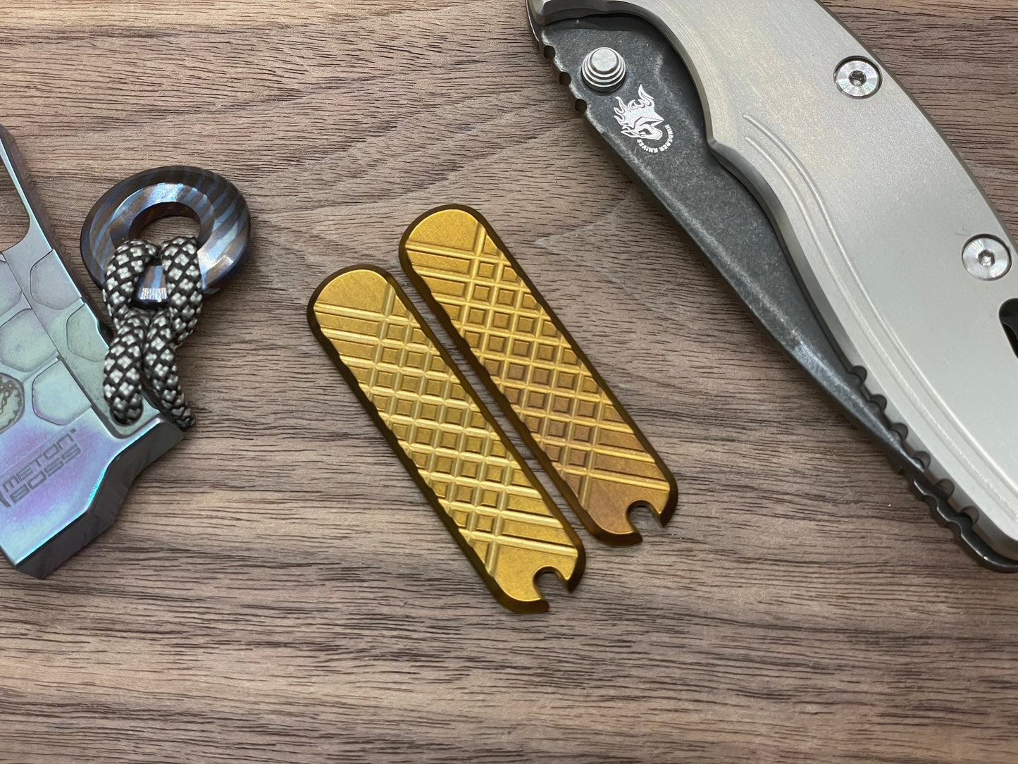 Stone Washed Bronze ano FRAG milled 58mm Titanium Scales for Swiss Army SAK