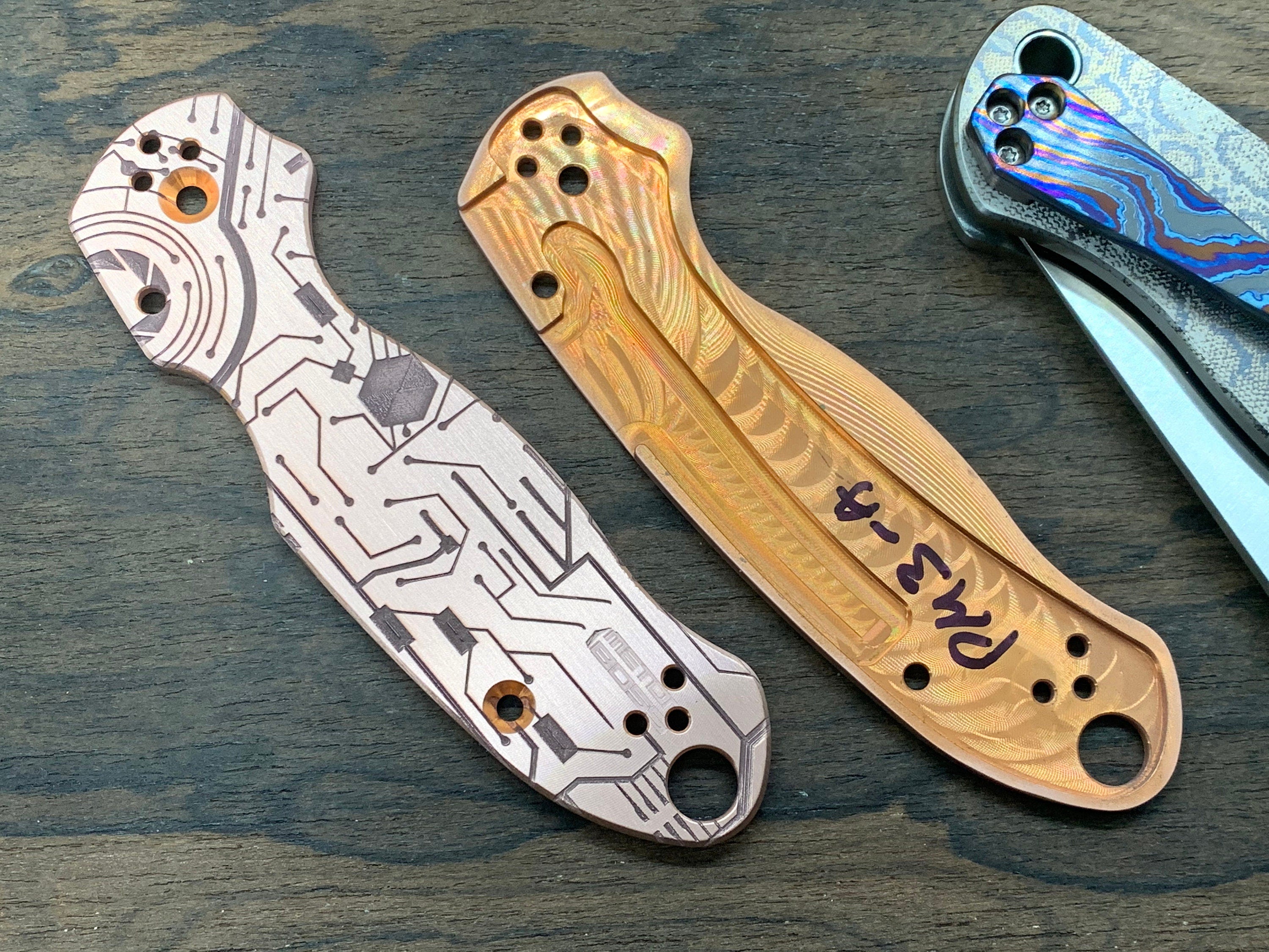 BESKAR MANDALORIAN engraved Copper Scales for PM3 Spyderco Para Military 3 Folding Knife shops scales Pocket knife EDC MetonBoss Every Day Carry