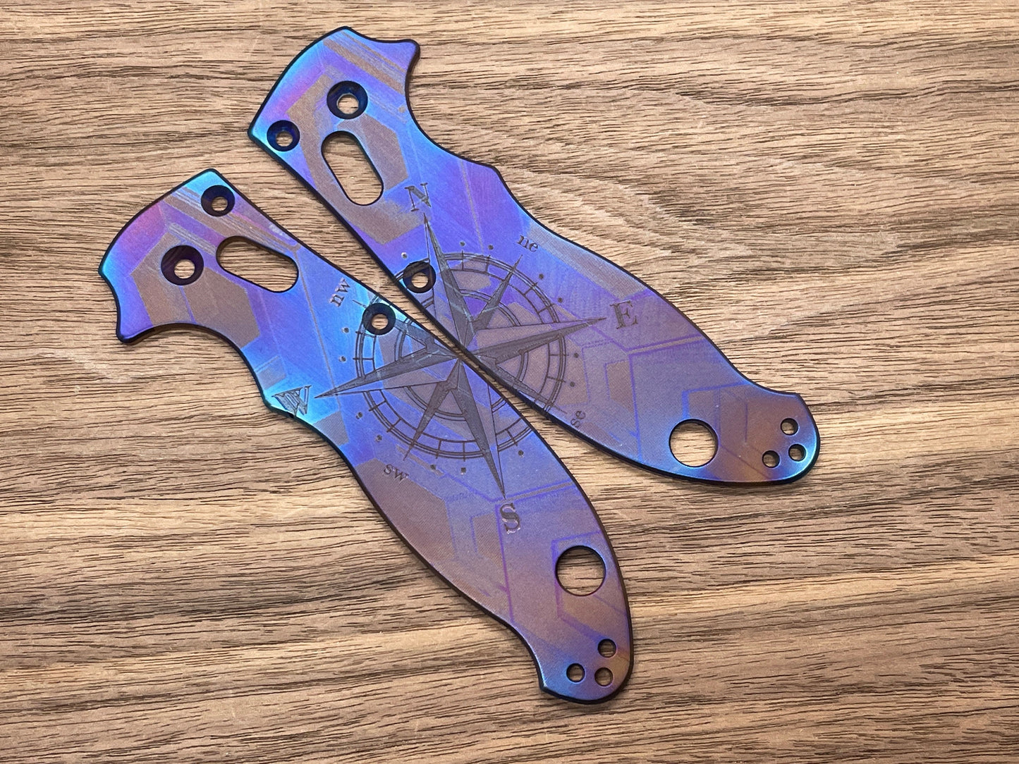Flamed COMPASS engraved Titanium scales for Spyderco MANIX 2