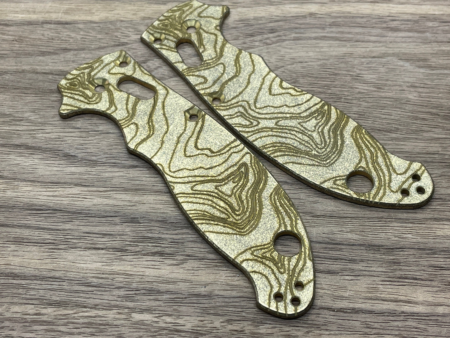 Battleworn TOPO engraved Brass scales for Spyderco MANIX 2