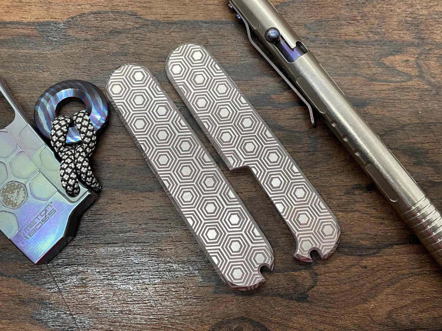 HONEYCOMB engraved 91mm Titanium Scales for Swiss Army SAK