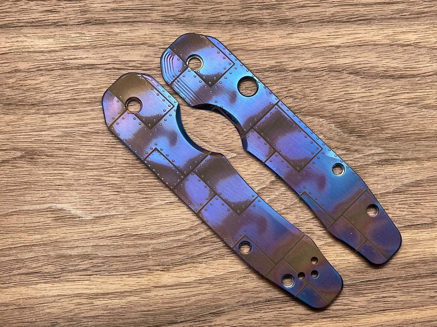 Flamed RIVETED AIRPLANE Titanium Scales for Spyderco SMOCK