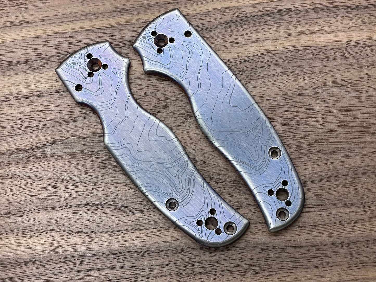 TOPO Blue Ano Brushed Titanium Scales for SHAMAN Spyderco