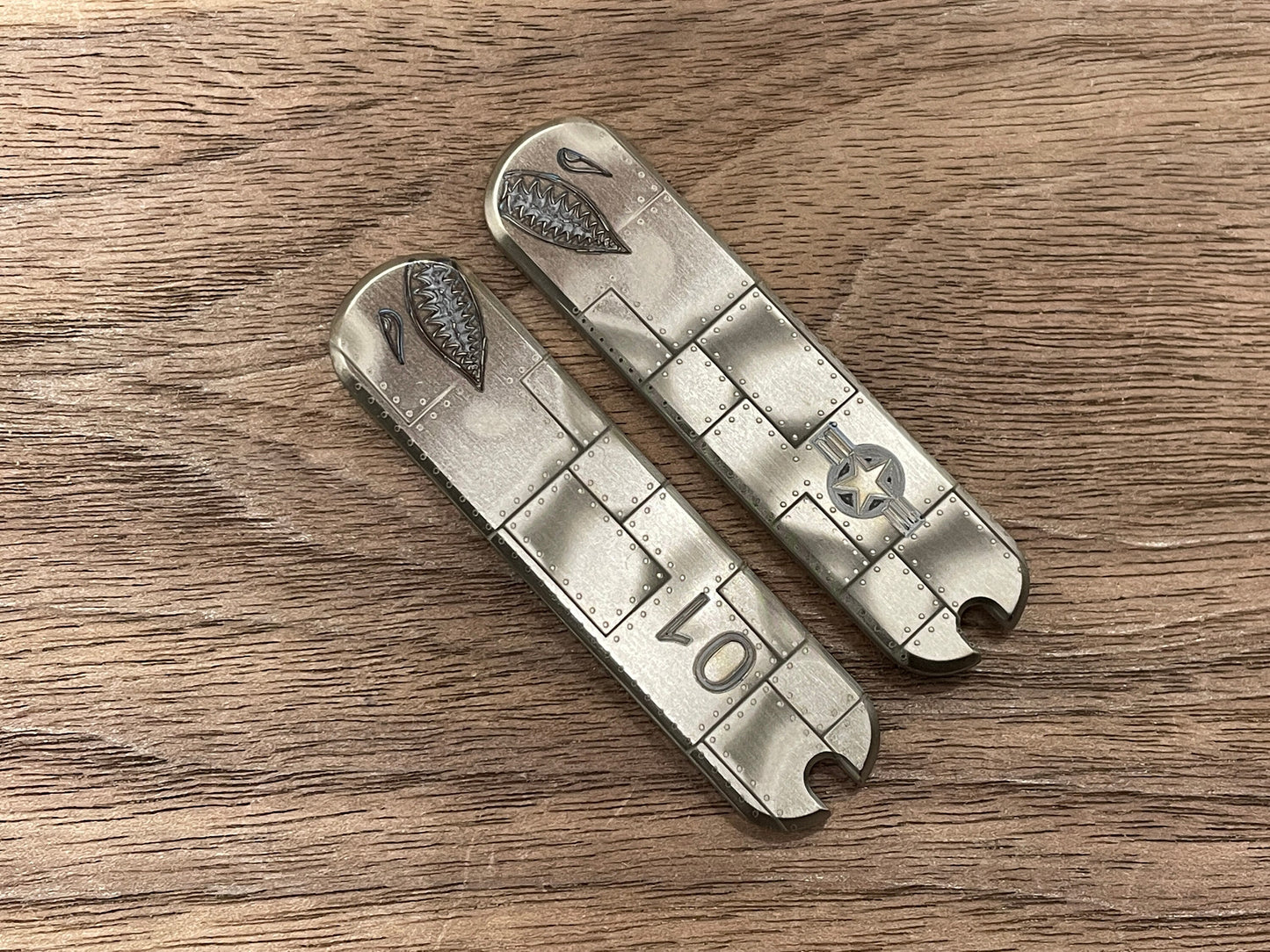 P40 RIVETED engraved 58mm Titanium Scales for Swiss Army SAK