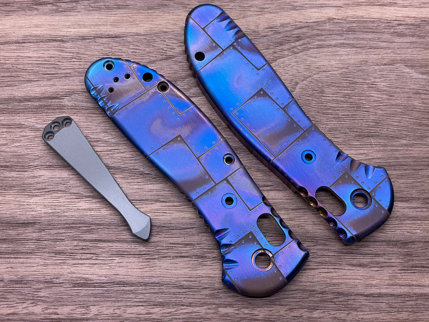 Flamed RIVETED Airplane Titanium Scales for Benchmade GRIPTILIAN 551 & 550