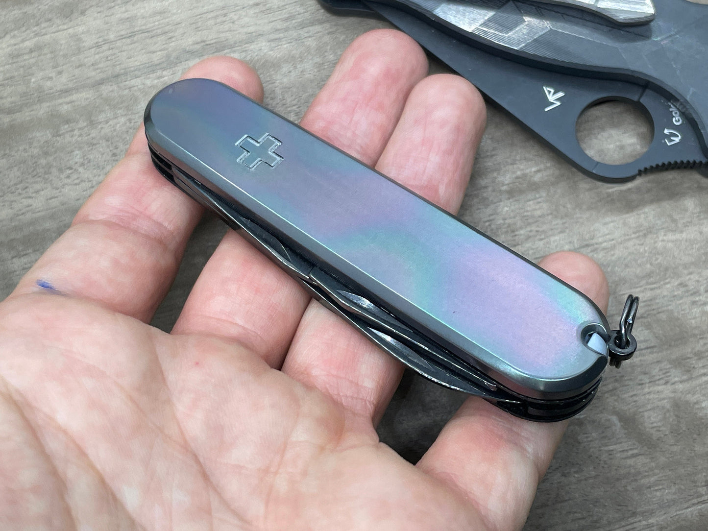 Oil Slick + logo ZIRCONIUM 91mm Scales for Swiss Army SAK