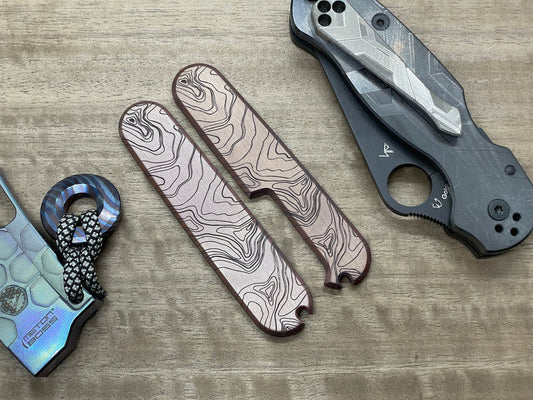 TOPO Aged engraved 91mm Copper Scales for Swiss Army SAK