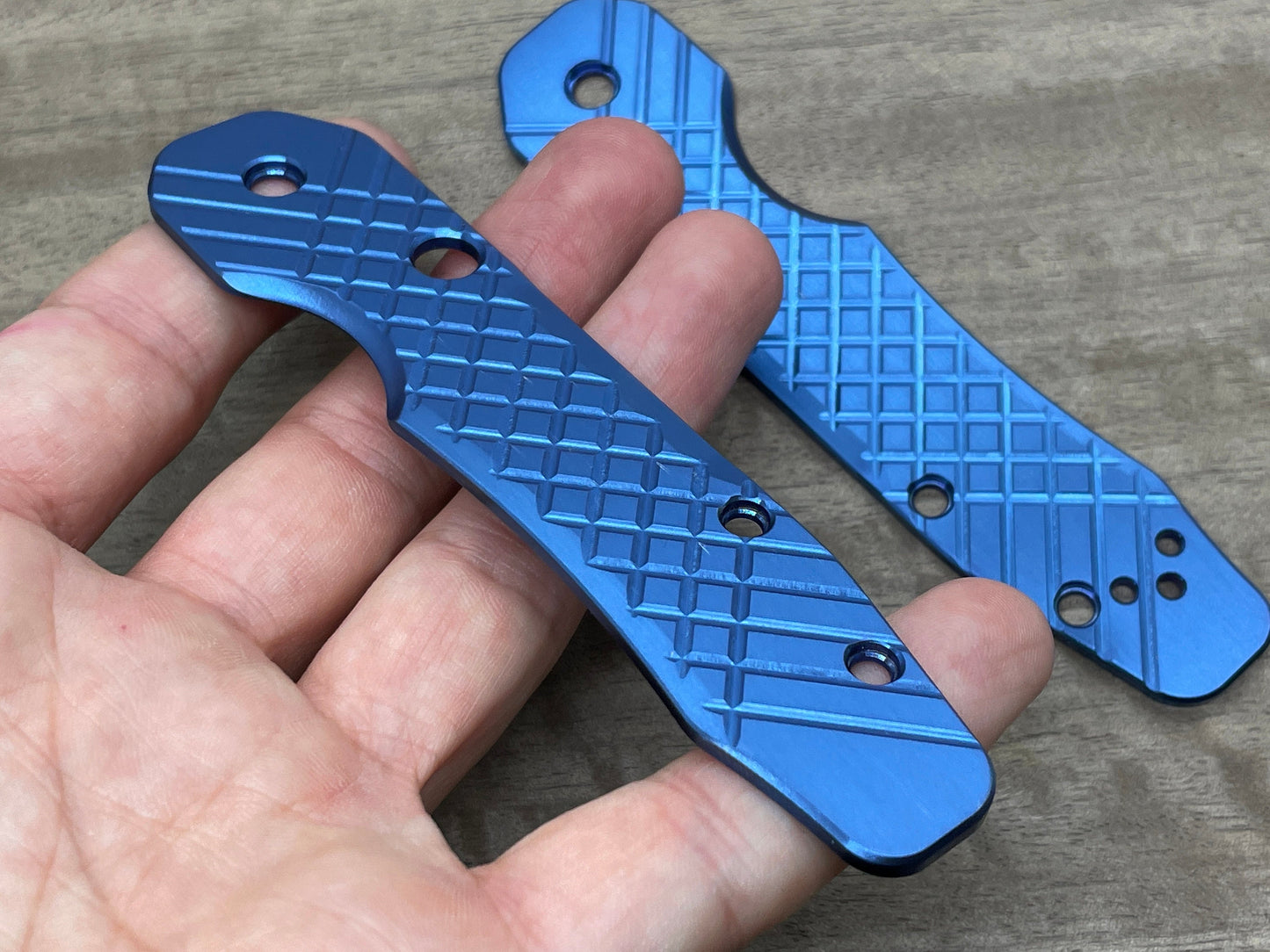 Blue ano FRAG milled Titanium Scales for Spyderco SMOCK