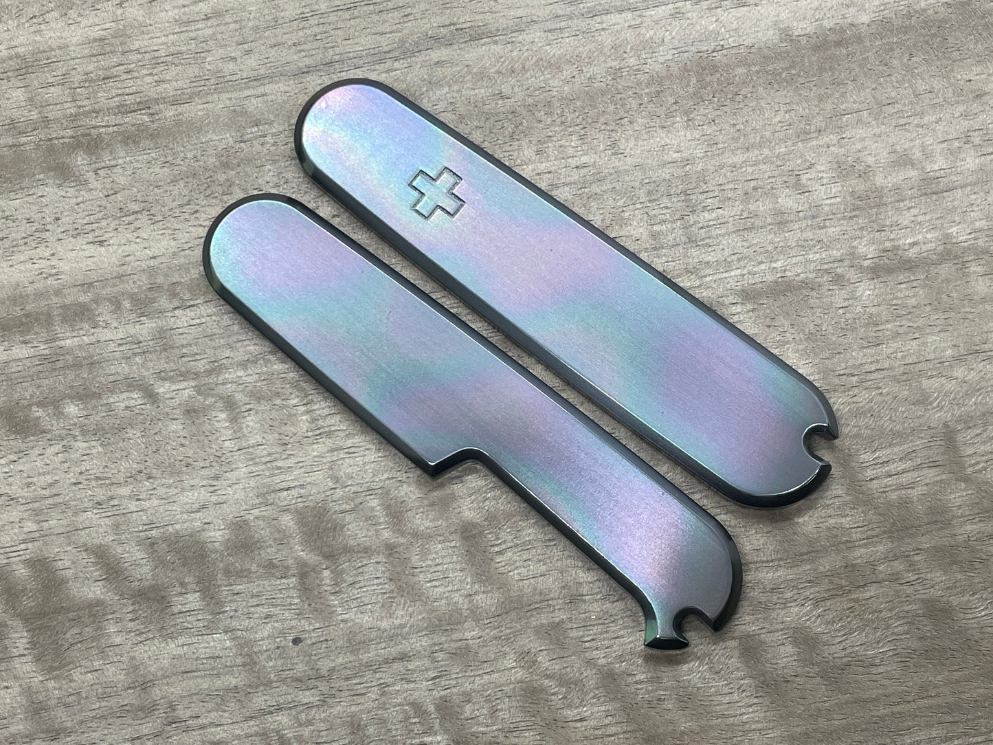 Oil Slick + logo ZIRCONIUM 91mm Scales for Swiss Army SAK