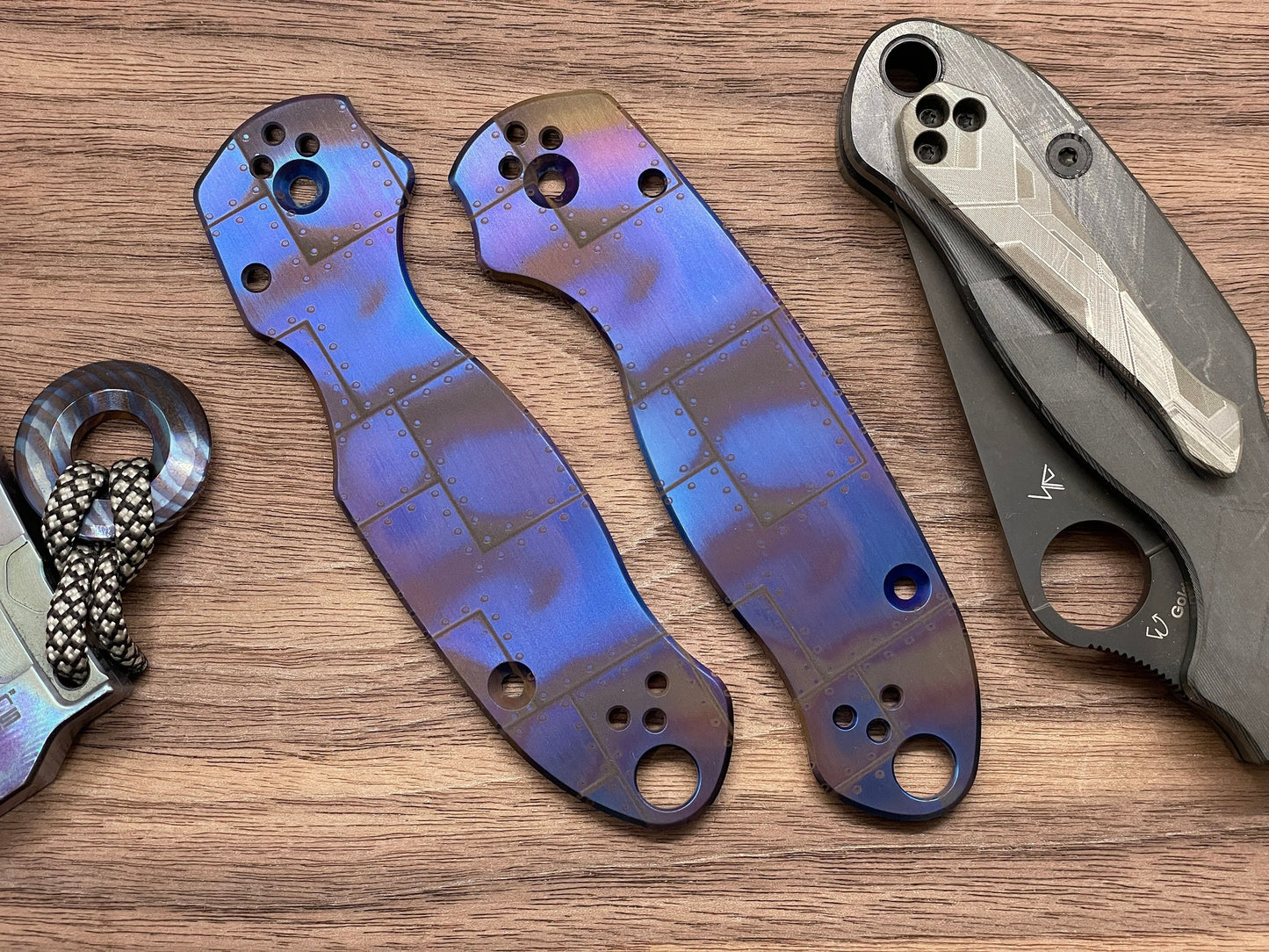 Flamed RIVETED AIRPLANE Titanium Scales for Spyderco Para 3