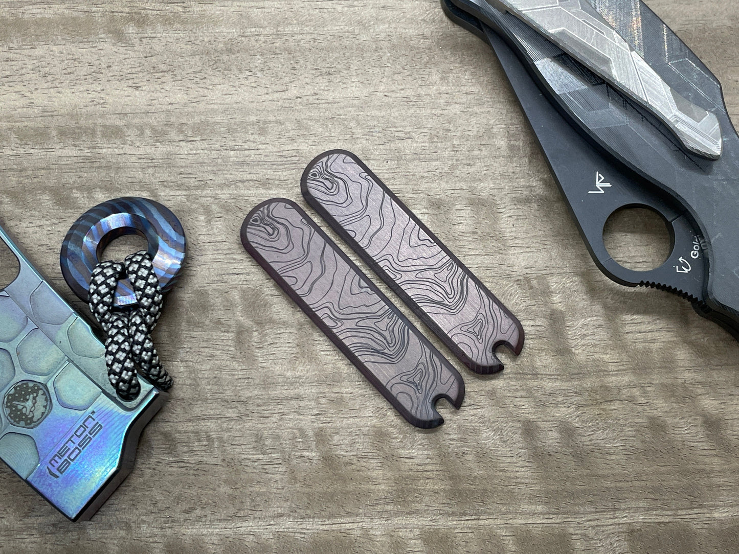 dark TOPO engraved 58mm Copper Scales for Swiss Army SAK