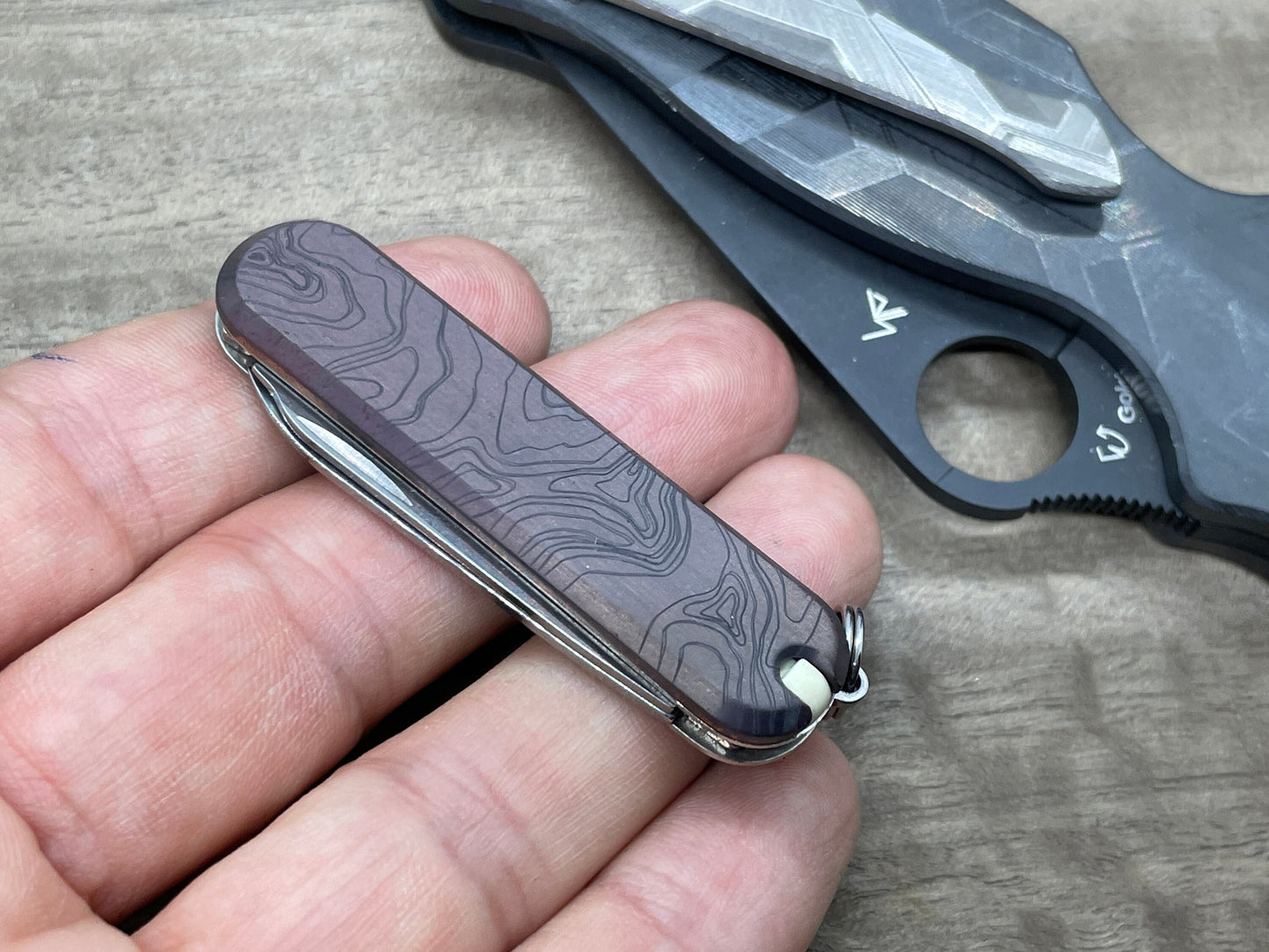 dark TOPO engraved 58mm Copper Scales for Swiss Army SAK