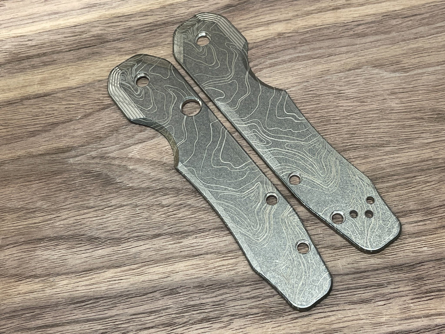 Battleworn TOPO engraved Titanium Scales for Spyderco SMOCK