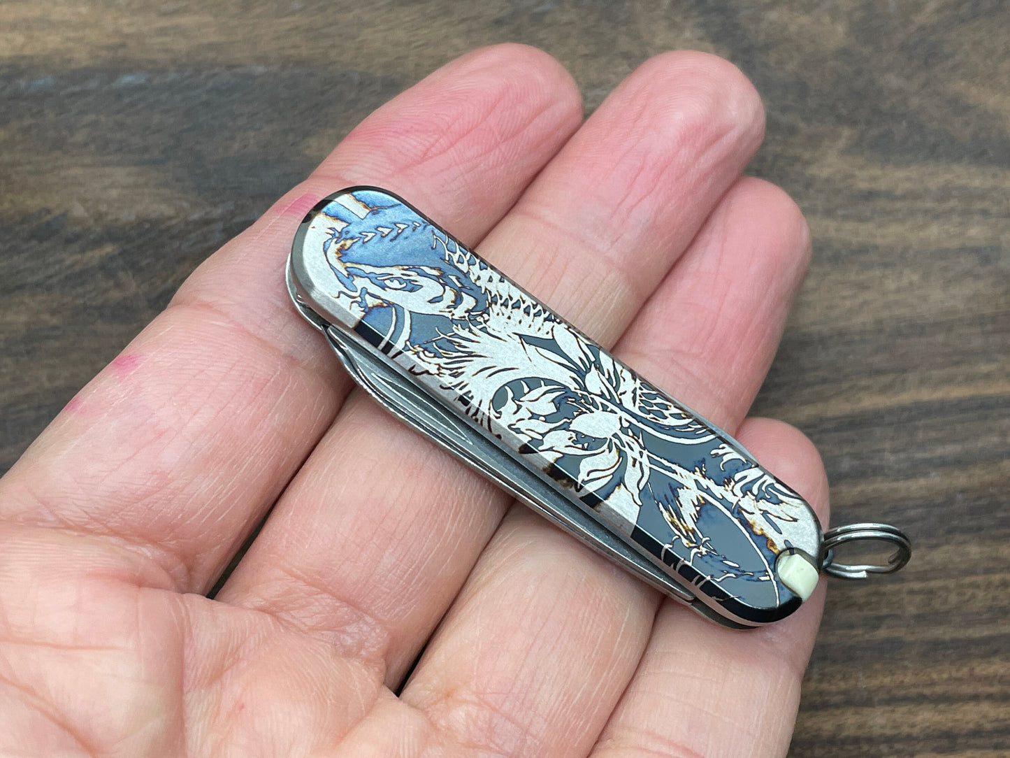 KOI Fish heat ano engraved 58mm Titanium Scales for Swiss Army SAK